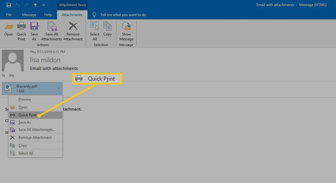 How to print an email in outlook?